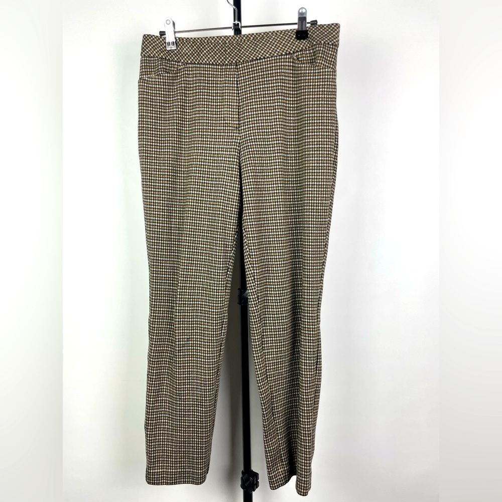 J. Jill Tan Black TanChecked Plaid Cropped Ponte Slim Pull On Elastic Waist Pant